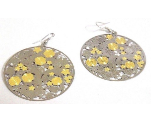 THE GARDEN VINE Earrings - Drop Long Dangling Hoop Hook - LIGHTWEIGHT- Dual Tone